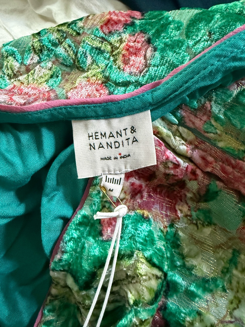 NWT Hermant & Nandita Velvet Teal Floral Metallic One Shoulder Mini Dress Med - Picture 15 of 16